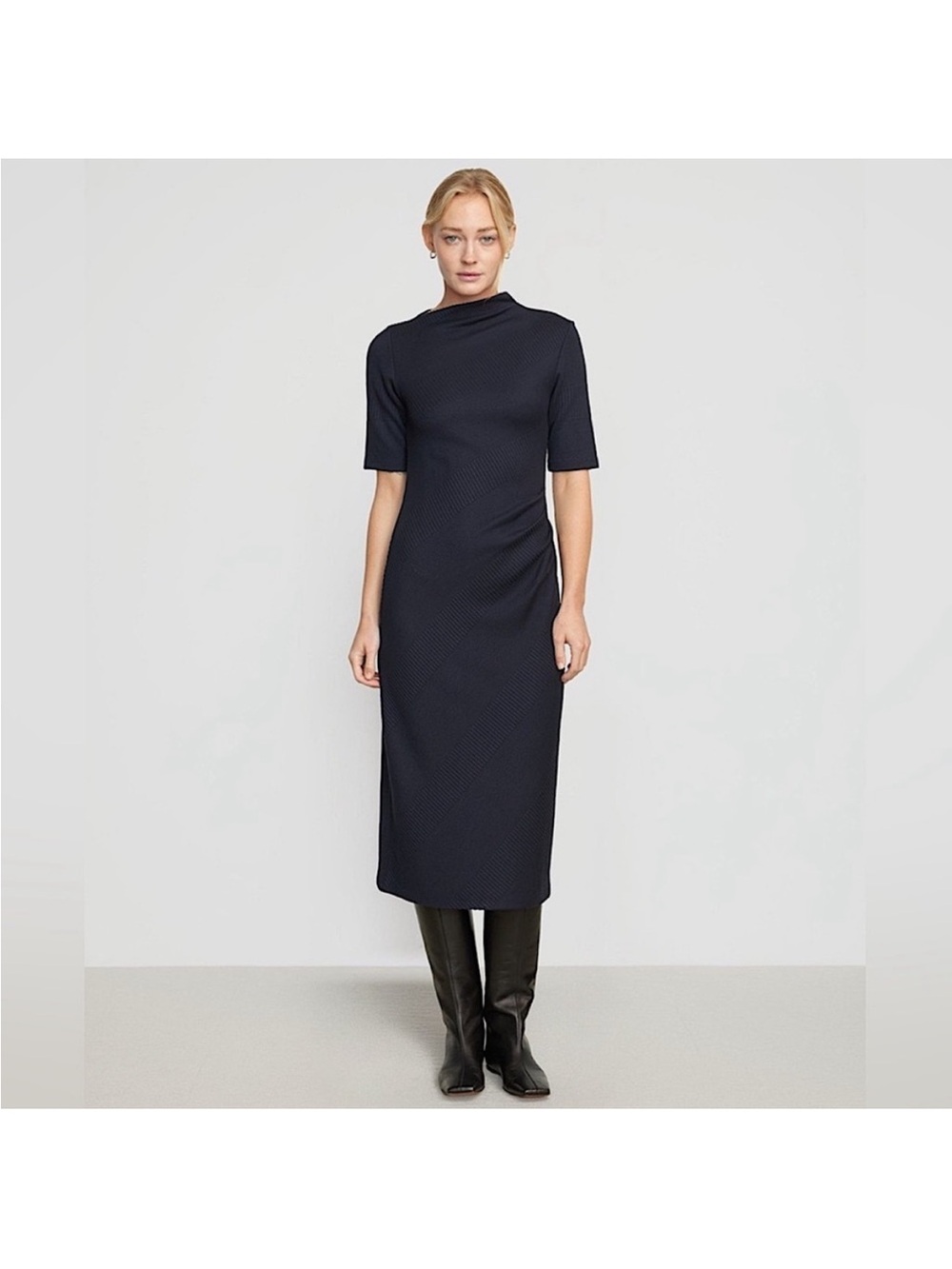 Modern Citizen Evie Ribbed Navy Knit Jersey Midi Dress like new petite XS